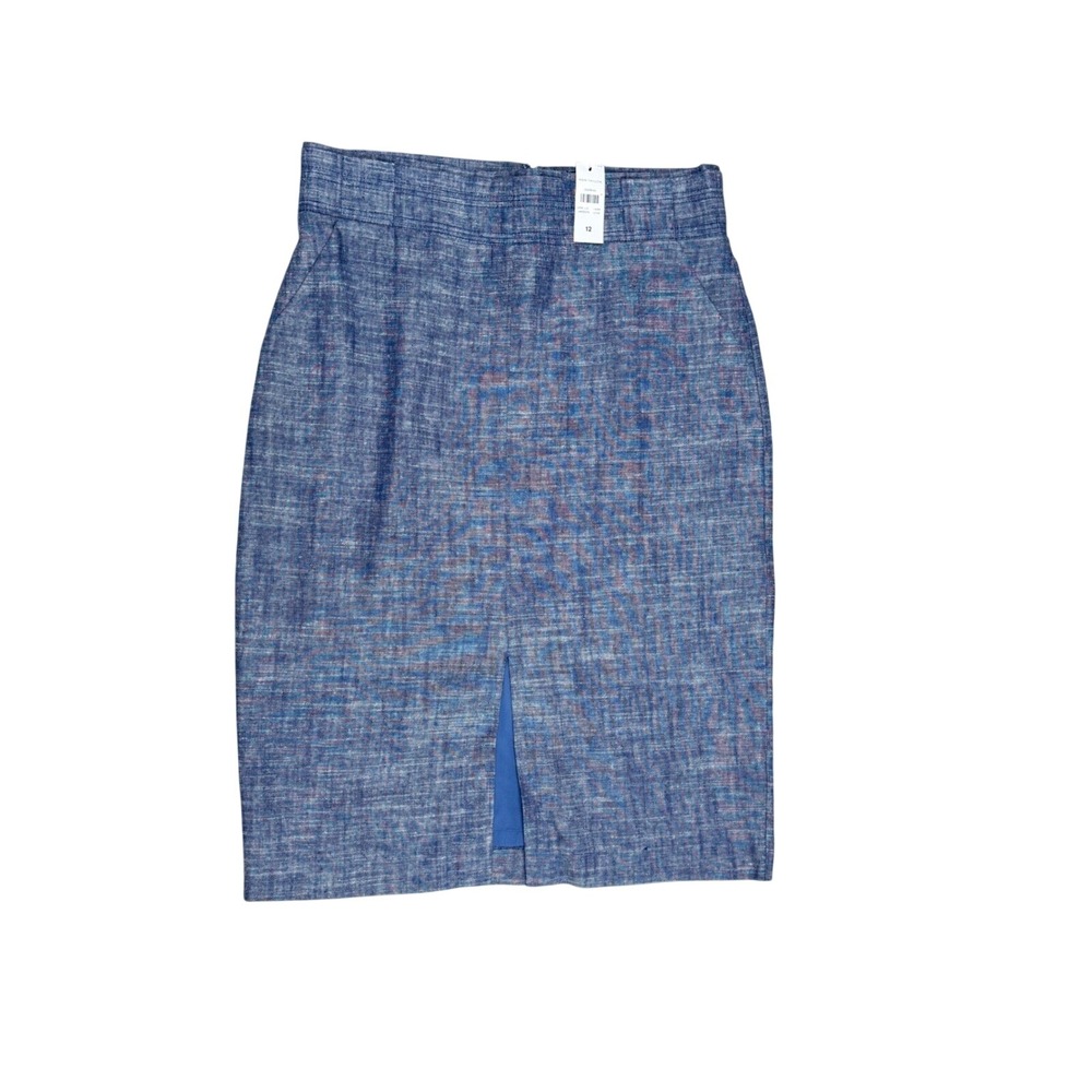 NWT Ann Taylor Womens 12 Pencil Skirt Blue Linen Rayon Blend High Waist Workwear